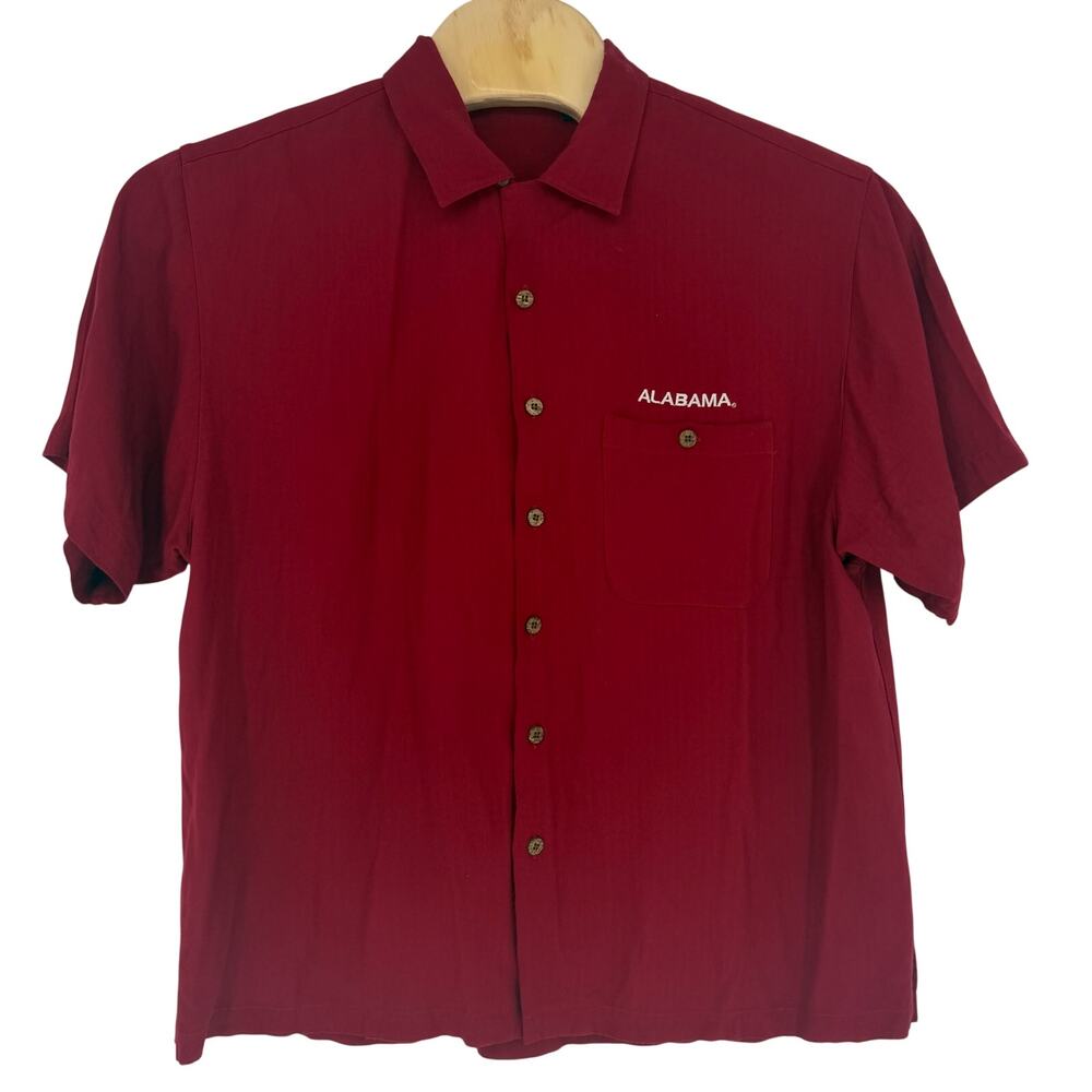 Alabama Crimson Tide Button Up Short Sleeve 100% Rayon Spell Out‎ Red Size XL